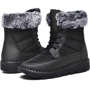 Women's Winter Snow Boots Waterproof Fur Lined Outdoor Ankle Booties, Black